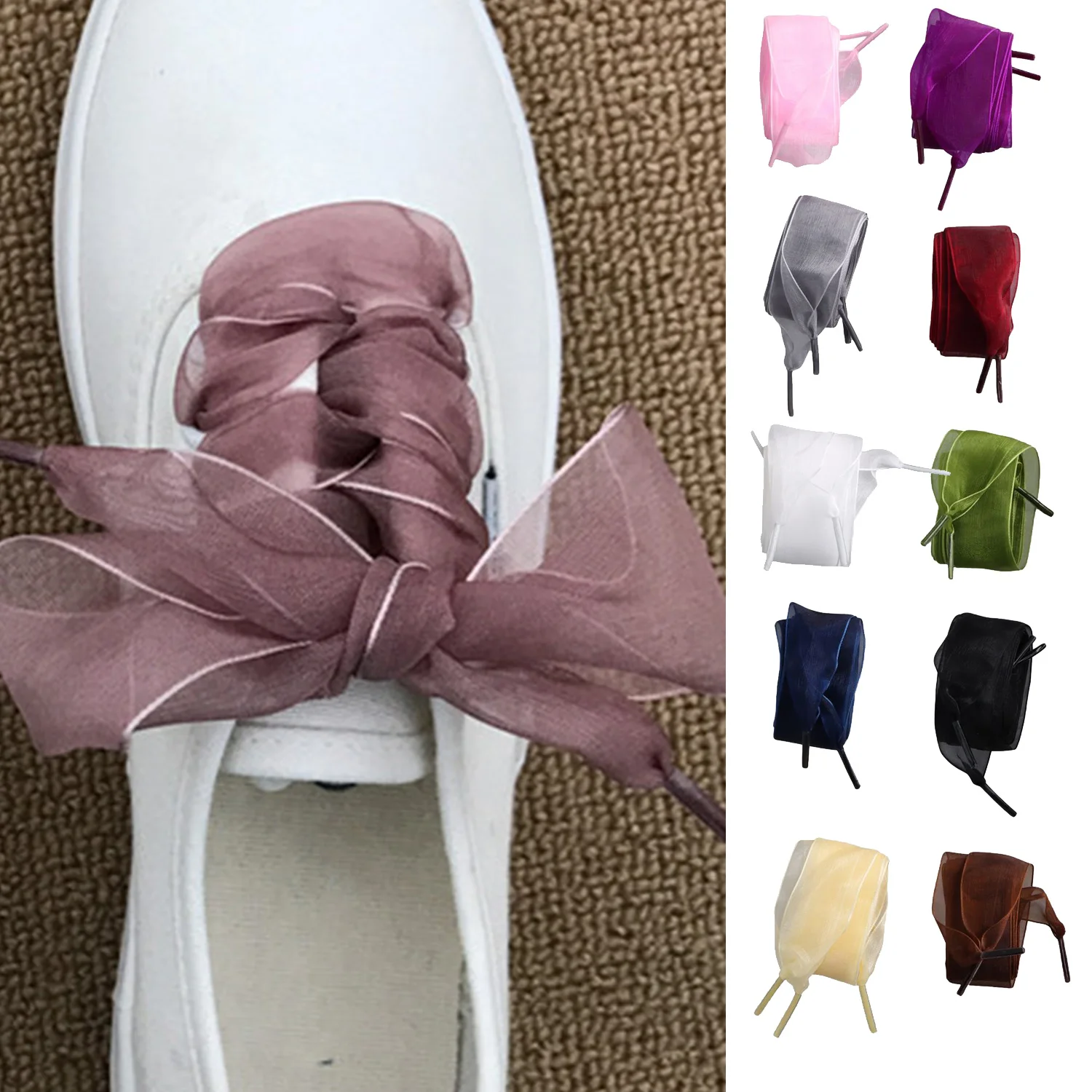 1 Pair Shoe Accessories Shoes Laces Shoelaces Shoes Rope Shoe Tie 2.5CM Wide Candy Color Flat Satin Silk Ribbon Lace