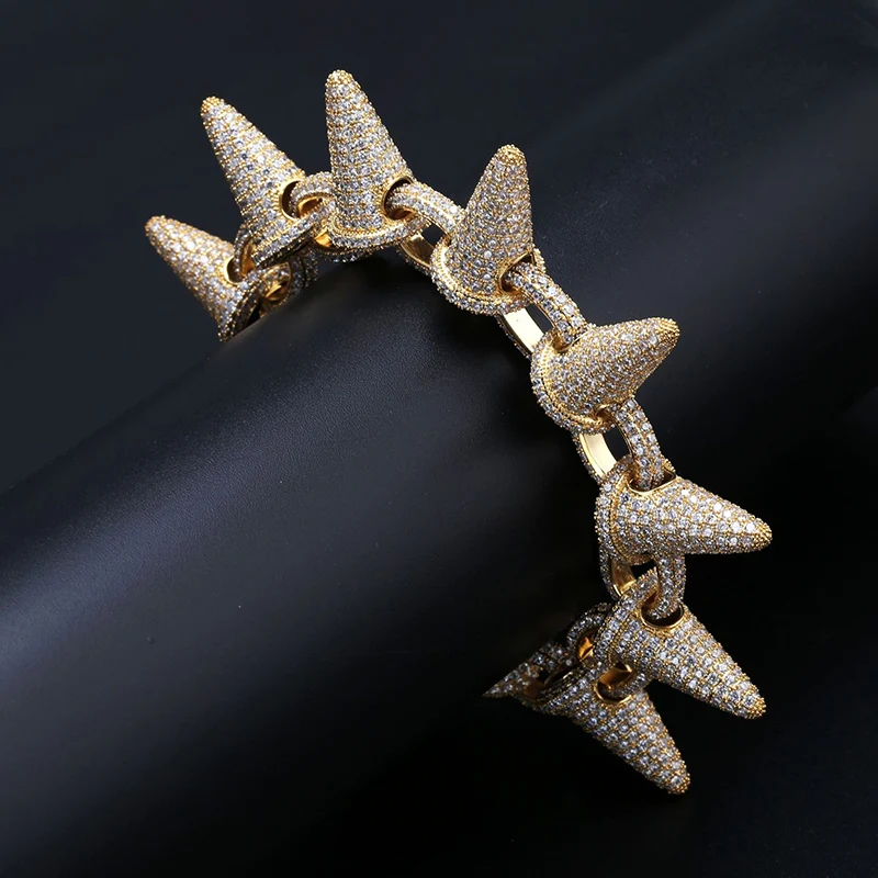 AAA CZ Stone Gold Color Rivet Spike Bracelets Bangles Women Cubic Zirconia Bracelet Men Hip Hop Bling Iced Out Rapper Jewelry