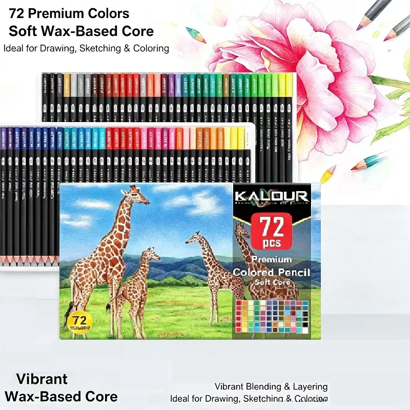 KALOUR 72 Colors Colored Pencils Set Soft Core Professional Drawing Sketching Pencil Art Supplies for Artist Students Adults