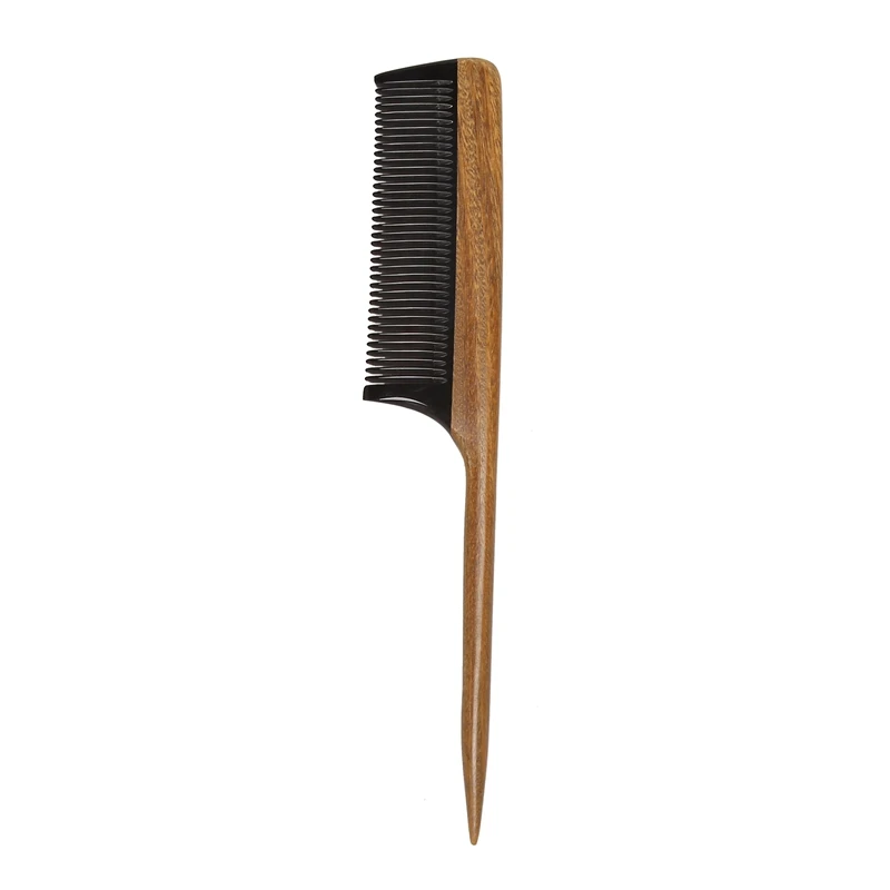 A85Q-Hair Combs -Natural Fine Tooth Wooden Tail Comb - No Static Purple Heart Wood Comb With Black Horn Teeth