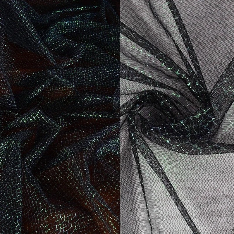 

Black and Green Lace Iridescent Yarn Hollow Out Gradient Laser Fabric Stage Wear Clothing Skirt DIY Bouquet Decorative Fabric