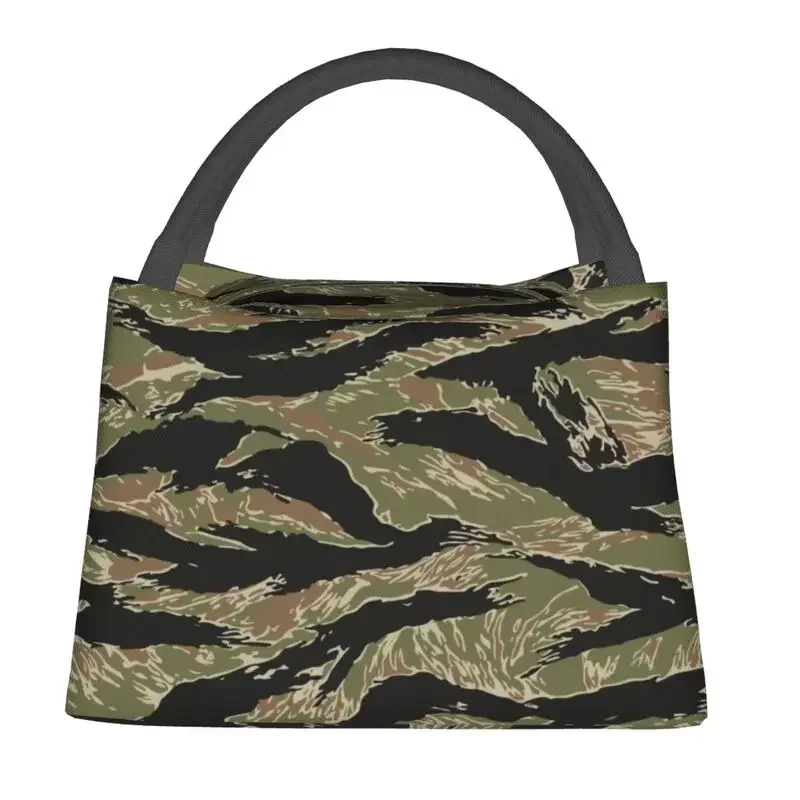 Tiger Stripe Camo Insulated Lunch Bags for Women Military Tactical Camouflage Cooler Thermal Lunch Tote Beach Camping Travel