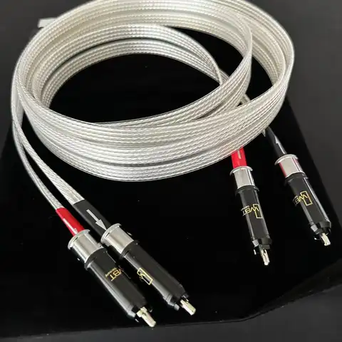 1쌍 2RCA-2RCA 오디오 케이블 하이엔드 RCA 스테레오 케이블 7N OFC 플랫 벨트 남-남 7N OCC 스털링 실버 하이파이 오디오