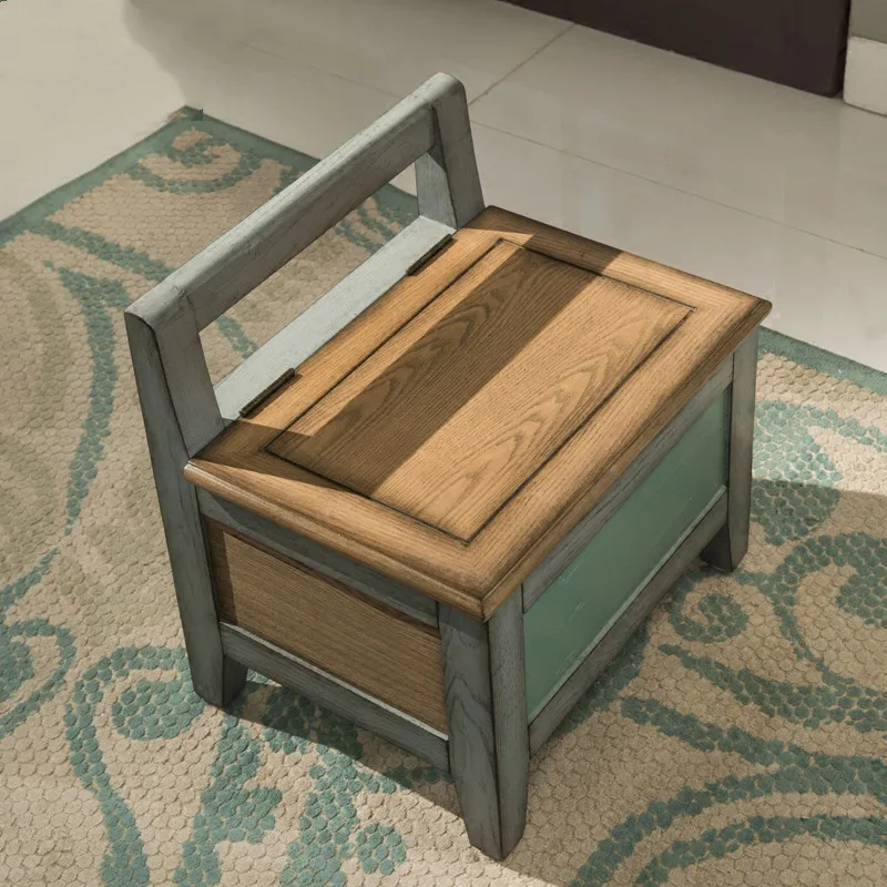 Shoe-changing Stool Solid Wood American Country-style Shoe-changing Small Stool Storage Storage Stool Shoe Cabinet Retro Simple