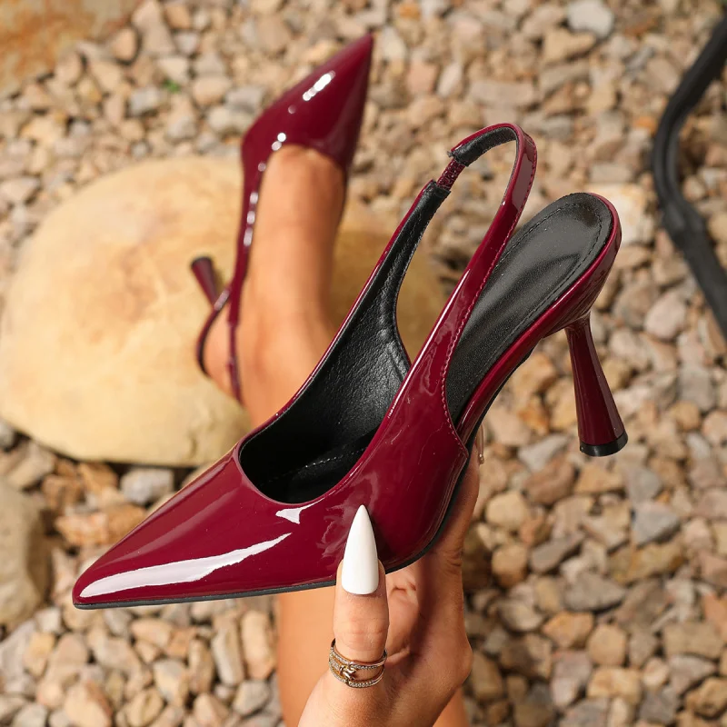 

New style elegant ladies' open-back pointed-toe high-heeled sandals with thin heels, black work shoes