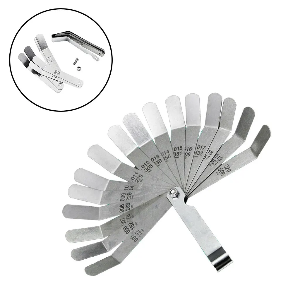 Metric Feeler Gauge 0.005-0.020 Inch 16 Blades High Strength Valve Offset Feeler Gauge Valve Plug Gauge High Quality