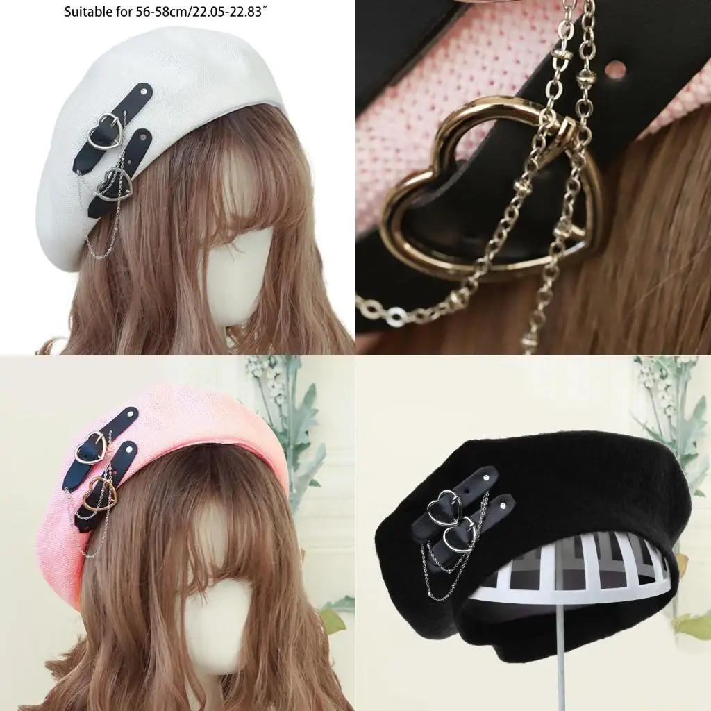 

31BF Модная шляпа в стиле Лолиты для девочек с пряжкой в ​​форме сердца JK, милая и крутая шляпа в стиле Лолиты для девочек, и