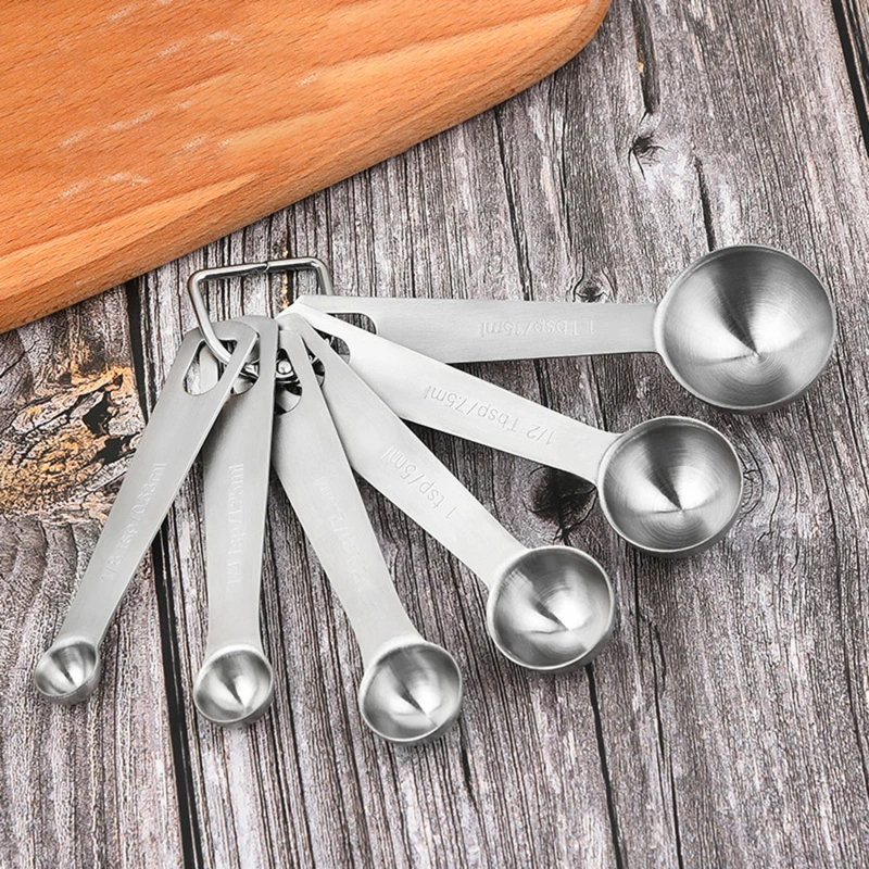 6PCS Stainless Steel Measuring Spoons Kitchen Multipurpose Coffee Powder Spice Measuring Spoon Set Baking Control Spoon Set