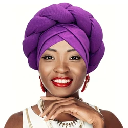 Turbante trenzado de Color liso para mujer, gorro Hijab musulmán, sombreros islámicos, turbantes africanos