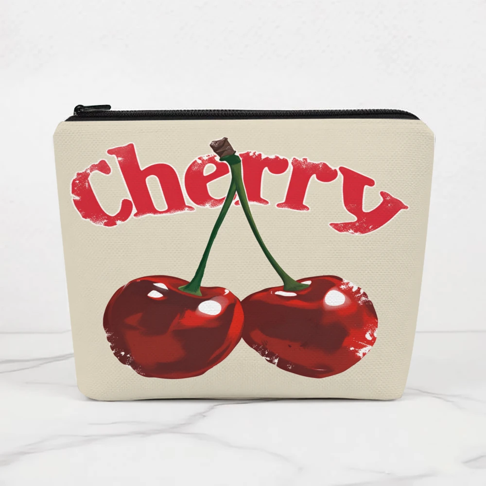 Cherry Red Fruit Design Print Makeup Bags for Girls Cosmetic Pouch Toiletry Bag Pencil Case Travel Storage