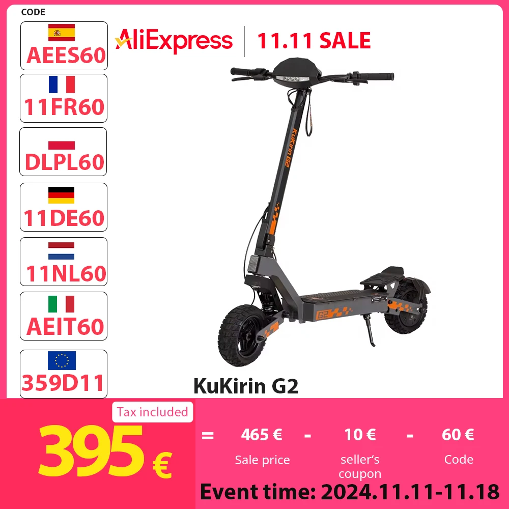 KuKirin G2 Folding Electric Scooter 800W Brushless Motor 10 Inch Vacuum Off-Road Tire EScooter 48V 15AH Battery Max Speed 45km/h