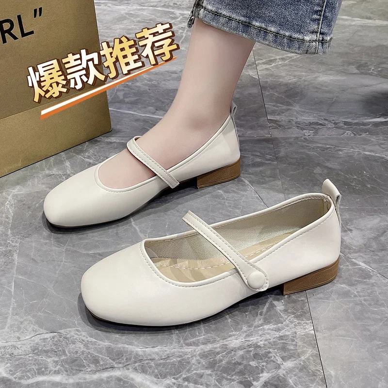 Korean Style Shoes Casual Women's Sports Shoes High Heels Flat Soft Shallow Mouth Square Head 2024 New Fashion Retro Summer