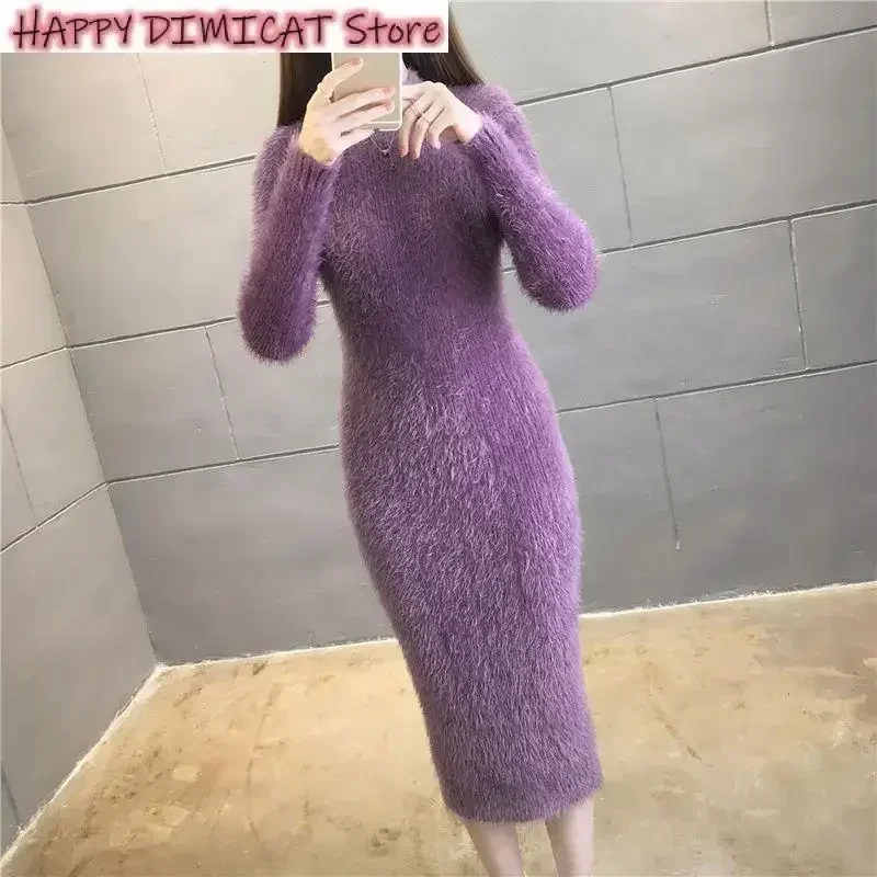 Mink Cashmere Dresses for Women, Knit Sweater, Pullover Dress, Imitation Slim, Casual, Female Fashion, Spring, Autumn, New