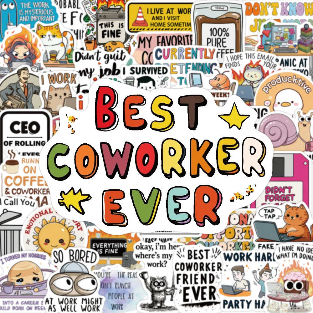 50 autocollants drôles pour collègues de travail, humoristiques, sarcasques, pour le bureau, humorismes d'entreprise, autocollants en vinyle imperméables, dessins animés pour ordinateur portable