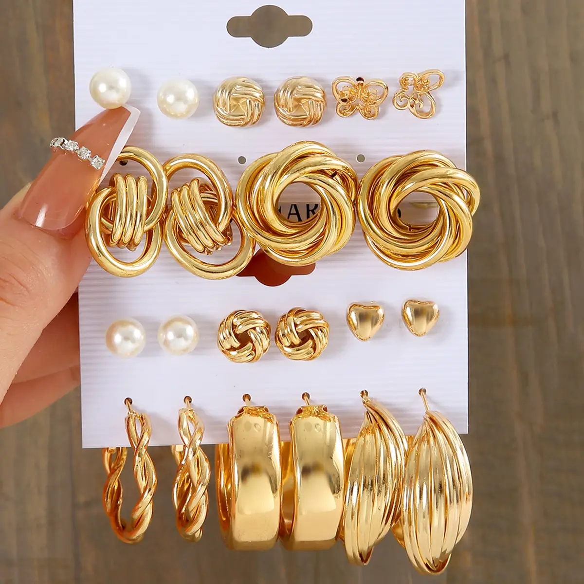 11 Pairs A Set Fashion Zinc Alloy Faux Pearl Rotation Geometry Decorative Earrings Womens Daily Decoration