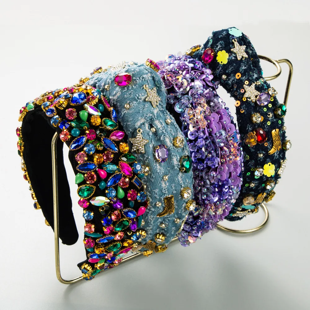 

New Baroque Heavy Industries Wide-edged Rhinestone Headband Women's Full Diamond Knot in the Middle Fashion Ball Walk Show Hair
