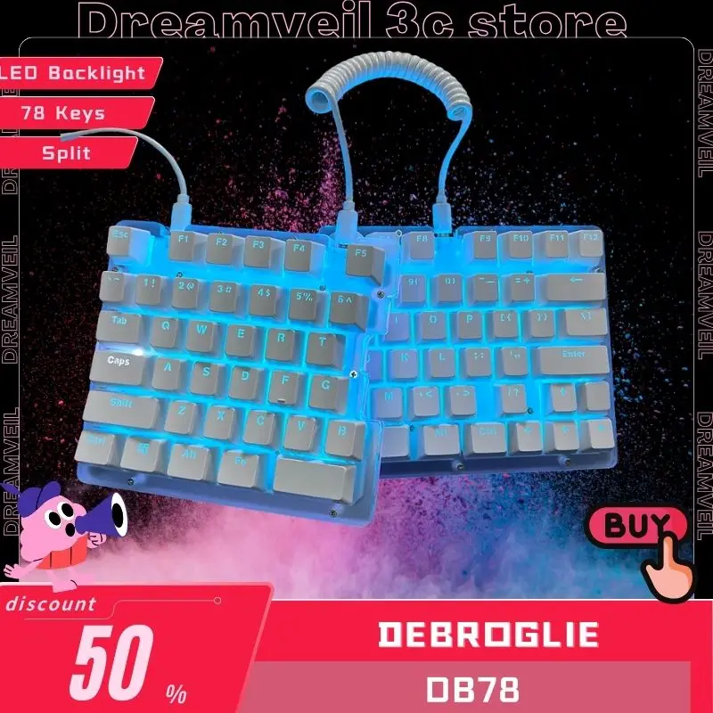 

DEBROGLIE DB78 Split Mechanical Keyboard 78 Keys Wired USB Keyboards LED Backlight Programable Customize Hot Swap Game Keyboard