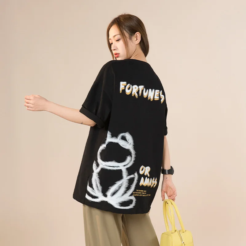 Women's Korean Style T-shirt Women's Spring and Summer Multi-color Cartoon Frog Printed Pure Cotton Loose Short Sleeve T-shirts