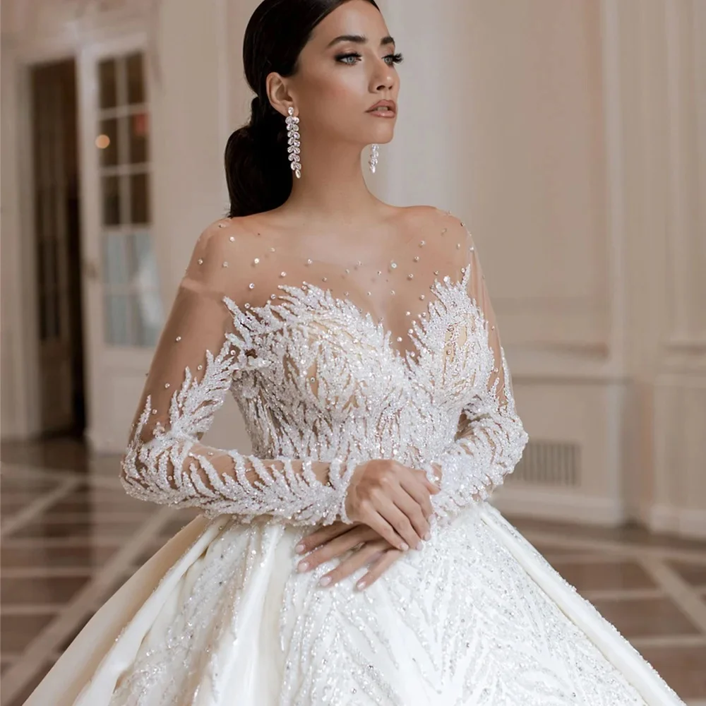 Custom Pleated Elegant And Fresh Long-Sleeved Wedding Dress 2025 Sweetheart Beaded Backless a-Line Skirt Princess Bride Dress