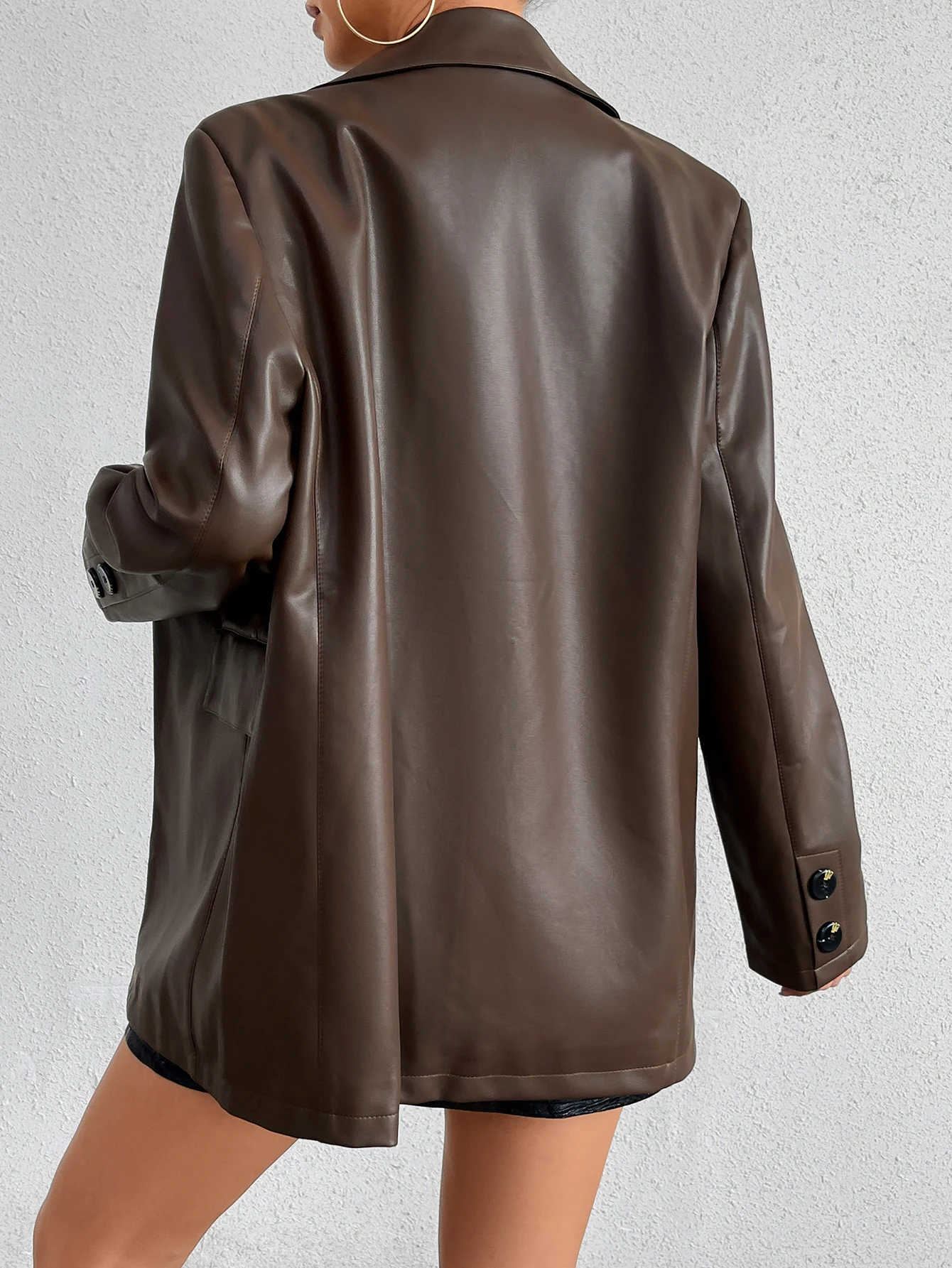 เสื้อแจ็คเก็ตหนังเทียมผู้หญิงทรงหลวม รุ่น Conciso สปริง/ออทัมน์  แบบมีซิป ปกเสื้อแบบลาペル รุ่น J590