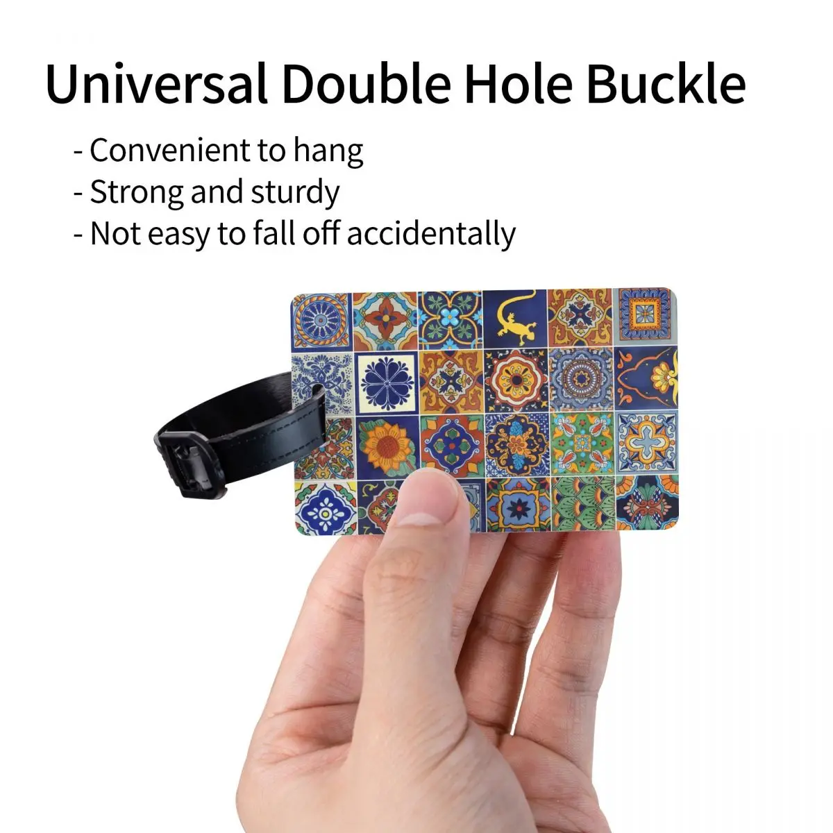 Label Bagasi Ubin Meksiko Kustom Dengan Penutup Privasi Kartu Nama dan Label ID untuk Tas Perjalanan dan Koper