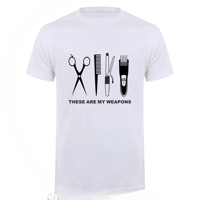 Men Short Sleeve O-Neck Cotton Harajuku Casual Hairdresser Weapon  Scissors Clothing Summer Tops Tee Barber Funny T-Shirt