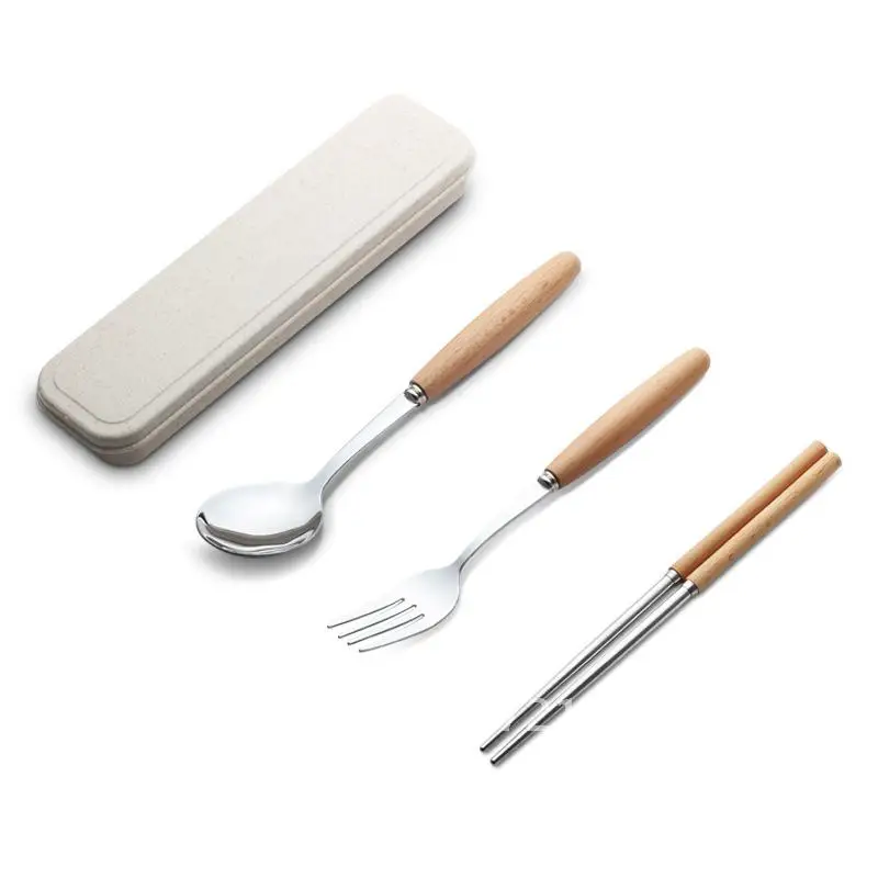

Japanese-Style Solid Wood Handle Cutlery Set - Stainless Steel Knife Fork Spoon Chopsticks - Mirror Polished 304 Stainless Steel