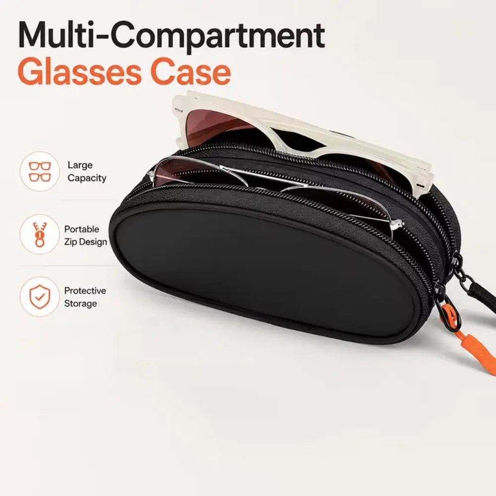 Portable Double-layer Glasses Organizer Cloth Large Capacity Eyewear Storage Bag with Key Ring Anti-scratch