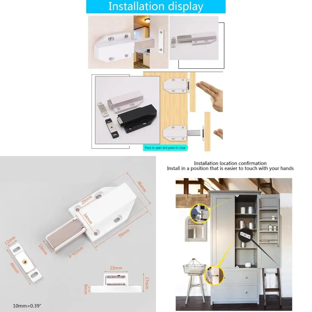 Closet Push for Latch Invisible Furniture Lock Cabinet Lock Drawer for Touch for Latch with Mute Automatic