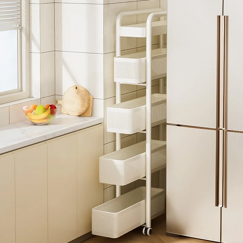 Slim Refrigerator Side Storage Cart Carbon Steel Narrow Gap Organizer Universal Caster Wheels Pull Out Or Slide Rail Three Four