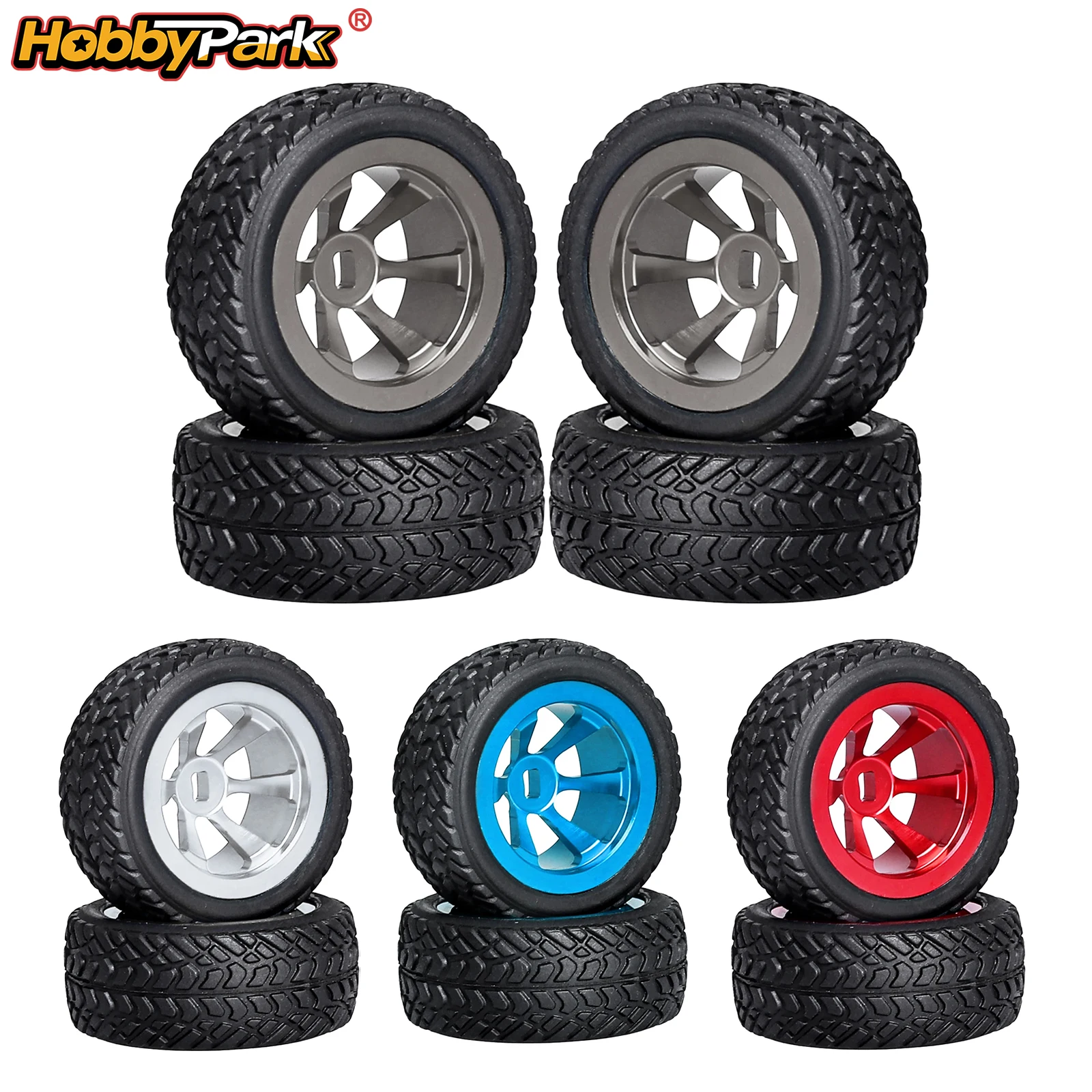 HobbyPark vorgeklebte 1/28 Reifen und Räder sowie Aluminiumräder für Wltoys K969 K989 P929 Mini-Auto, 4er-Set
