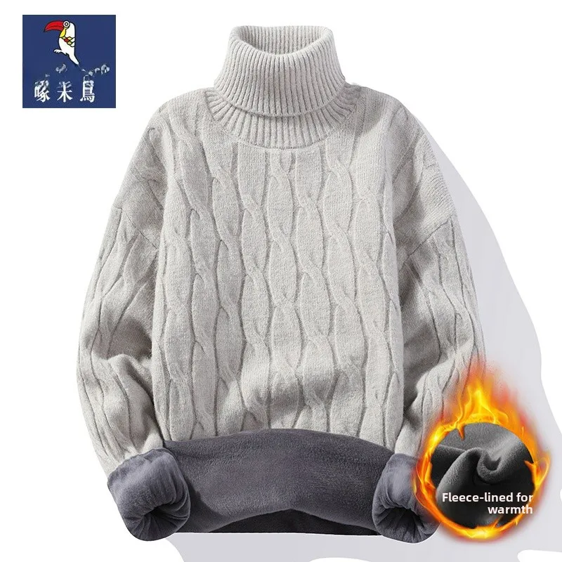 

Мужской утепленный свитер TUCANO с высоким воротником, вязаный, зимний, теплый, однотонный, в стиле ретро, из смесового волокна, базовый слой, пуловер