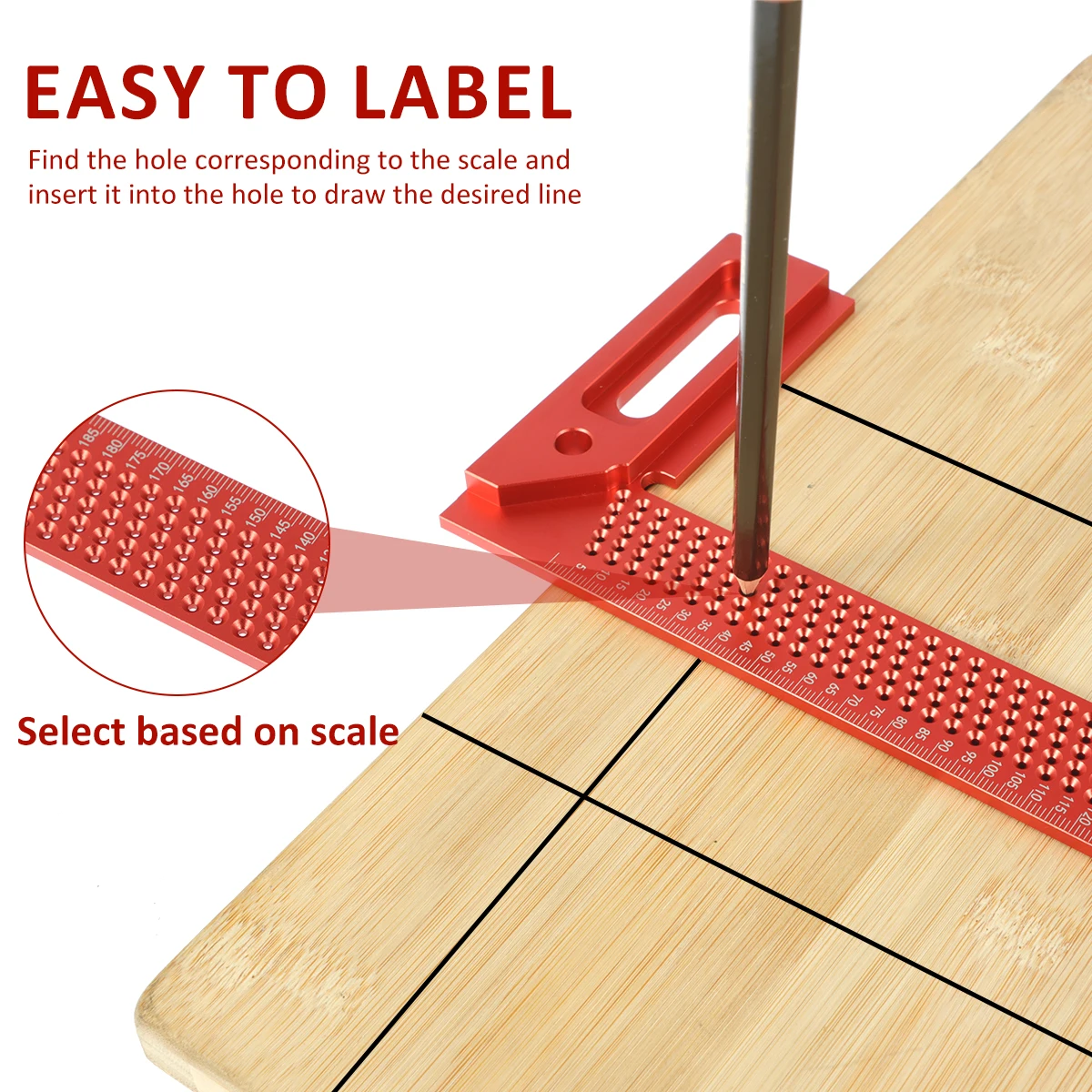 L-Type Hole Ruler Precise Scriber Measuring Tool Aluminum Alloy Right Angle Line Gauge Scriber Hole Positioning Marking Ruler