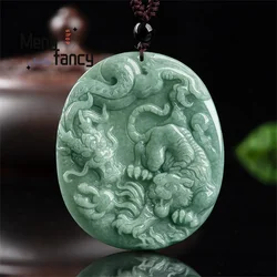 Natural A-goods Jadeite Zodiac Crouching Tiger Hidden Dragon Pendant Ice Jade Retro Exquisite Best Selling Fashion Fine Jewelry
