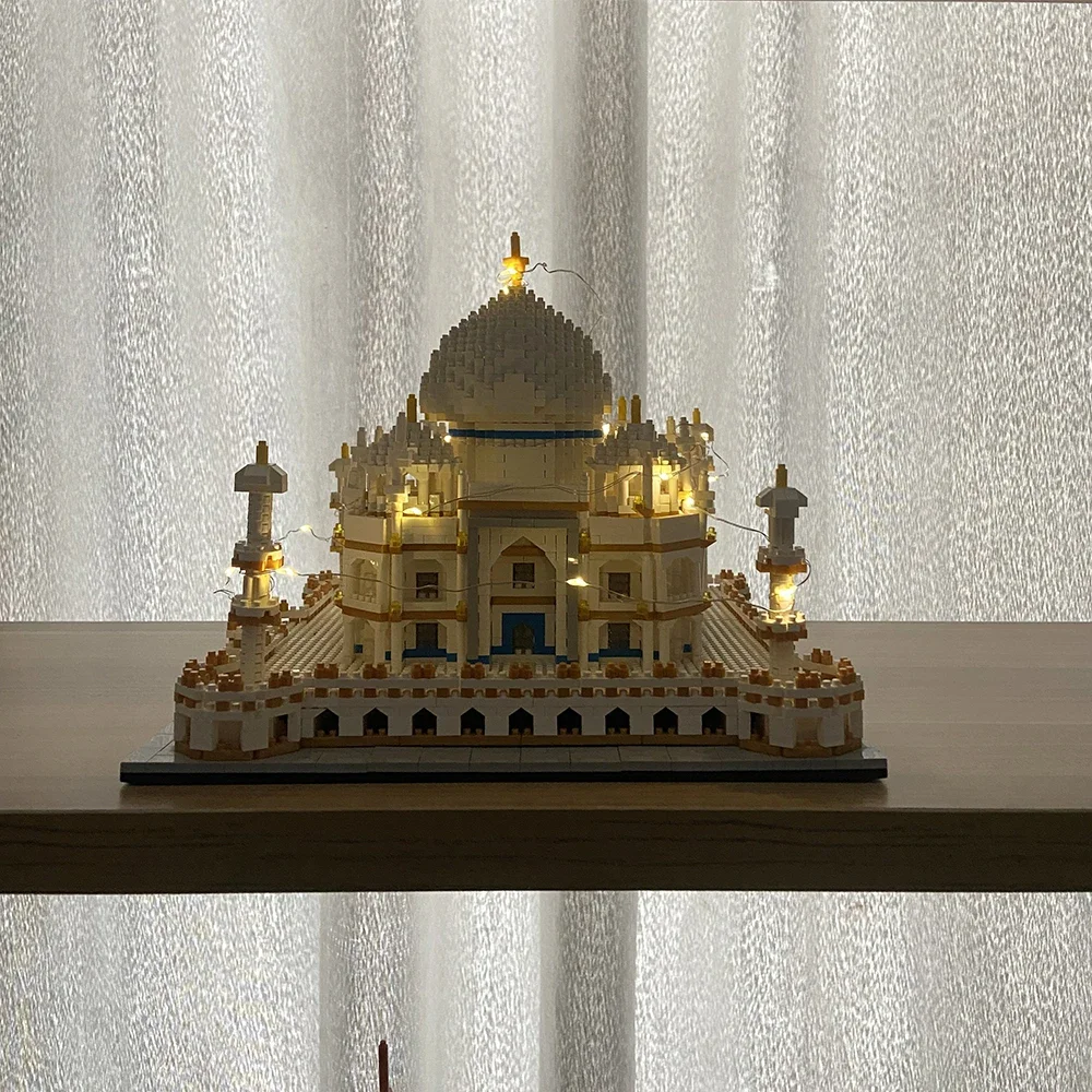 KNEW BUILT Indian Taj Mahal 3D Model Kits Toys Micro Mini Building Blocks for Adults with Flower LED Assemble Architecture Brick