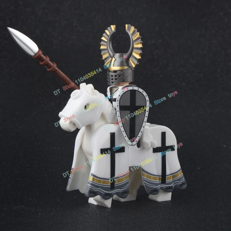 MOC-Figurines d\'action chevalier du temps médiéval, Kokor romain, soldat, cheval, casque, accessoires, blocs de construction, jouets pour enfants,