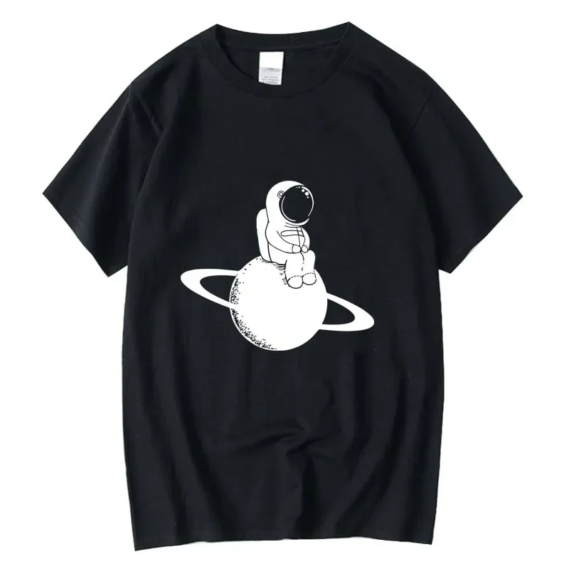 Men's T-shirt Cotton Blend Short Sleeve Space Moon Print Men T Shirt Casual Summer Loose Men Tshirt Cool T-shirt Male Tees Tops