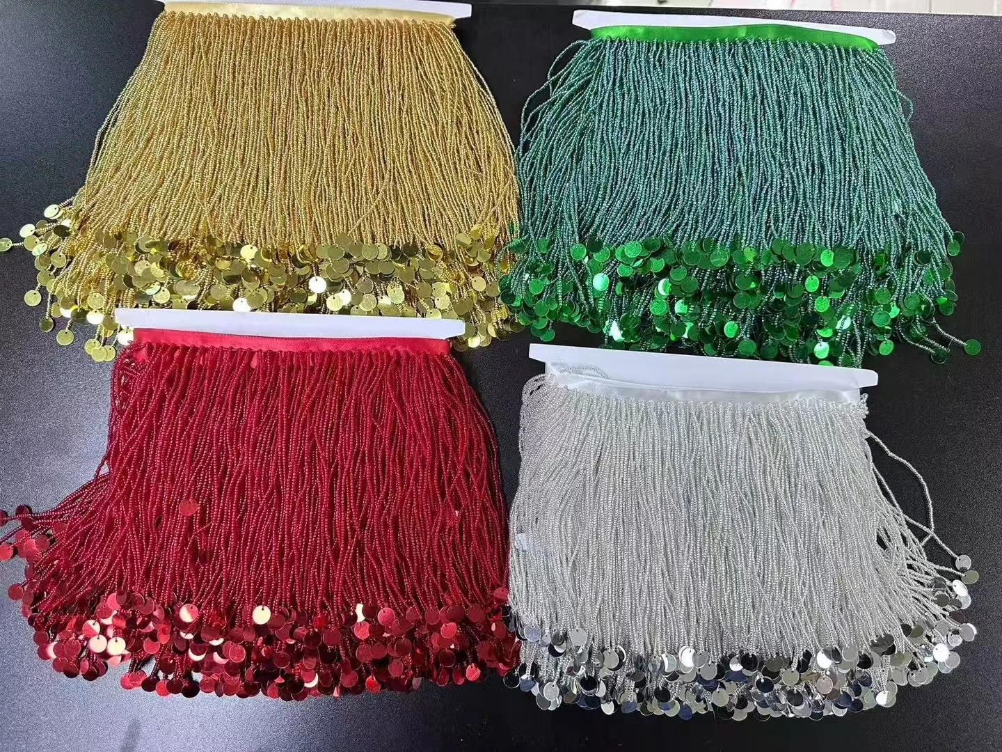 

5 yards 6 inches Wide Seed Beads and Sequins Beaded Fringe, Curtain, Lampshade Fringe, Dress Tassle Fringe, Custom Make Colors