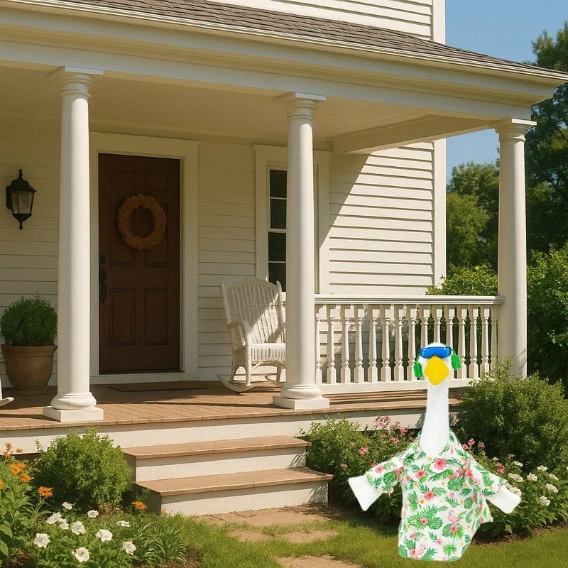 3pcs porch goose flamingo floral shirt summer beach party costume fit 23 inch white goose statue outdoor yard garden decor view 4
