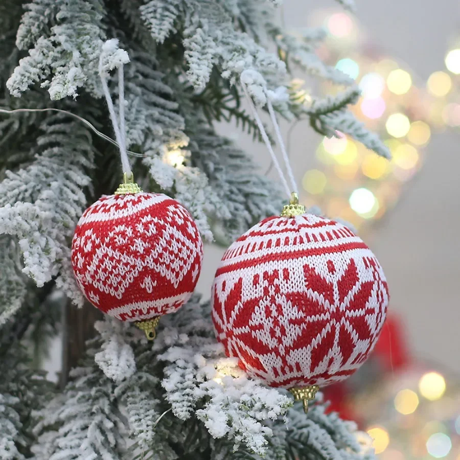 12pcs/Box Knitted Sweater Christmas Ball Rustic Hanging Xmas Tree Ornaments Snowflake Pattern for Festival Farmhouse Party Gifts