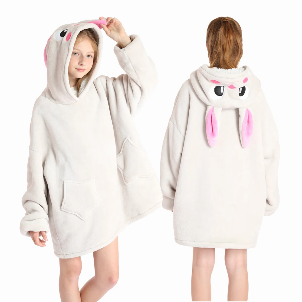 

Girls Clothes Winter Children Thicked Warm Sweatshirts Boys Animal Hooded Wearable Blanket Oversized Hoodies Rabbit Cow Clothing