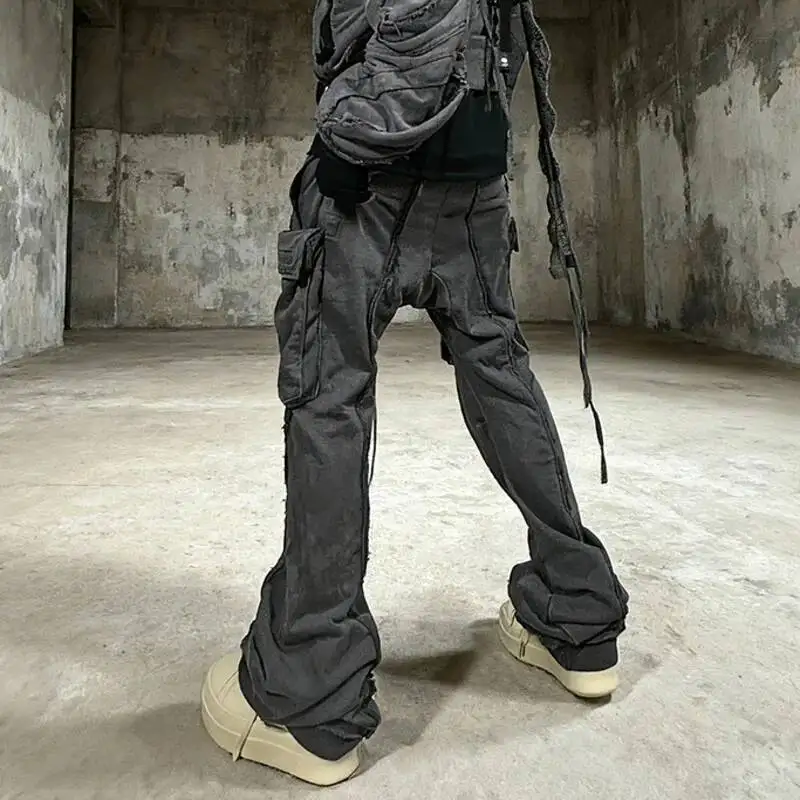 HKSH Autumn New Man Tide Punk Waste Land 3D Pleated Cutted Cotton Distressed Oversized Flared Sweatpants Chic Ins Pants HK14152