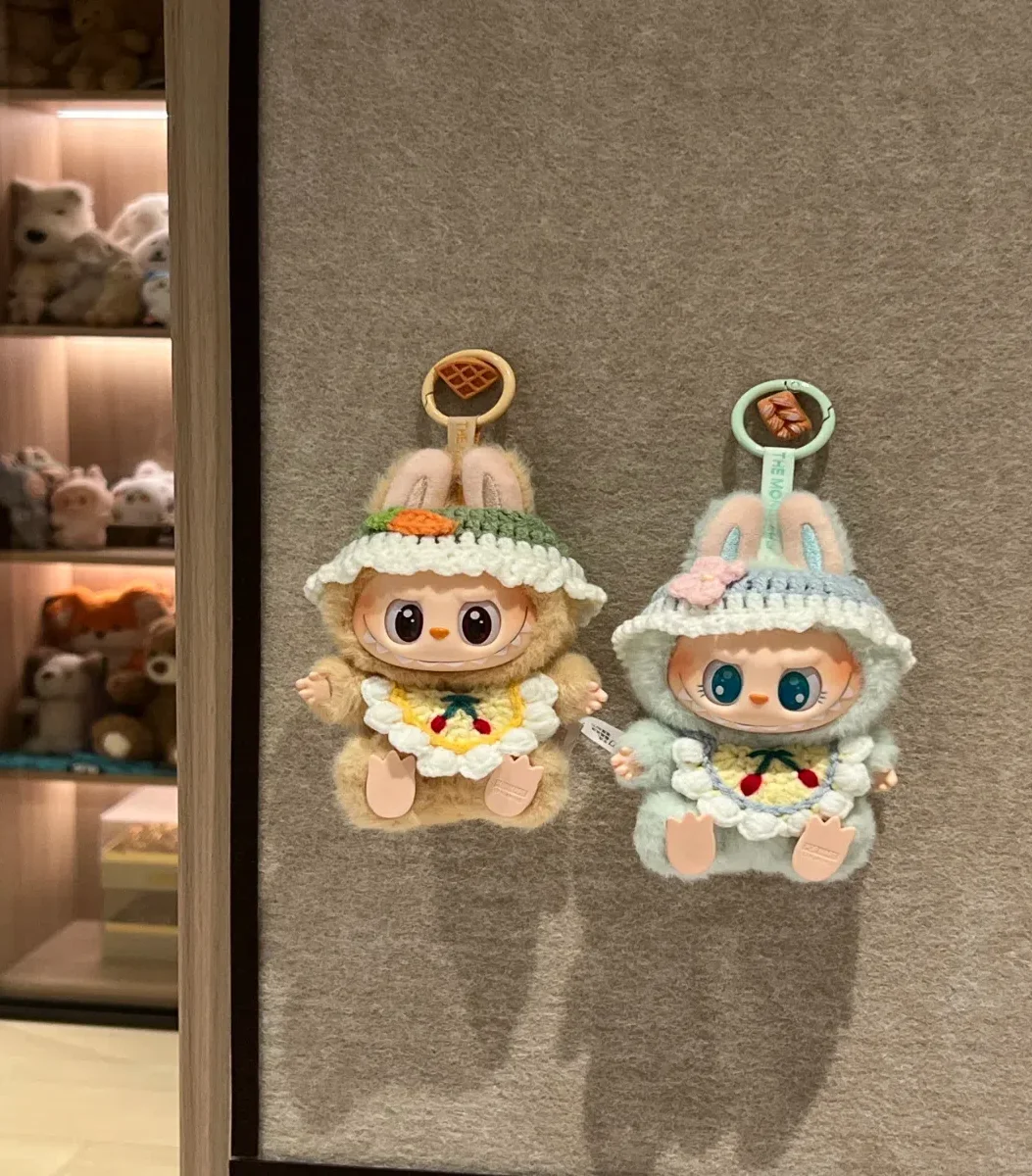 

For 17cm Labubu Doll Warm Knit Set Bib Bonnet Combo Handmade Doll Accessory