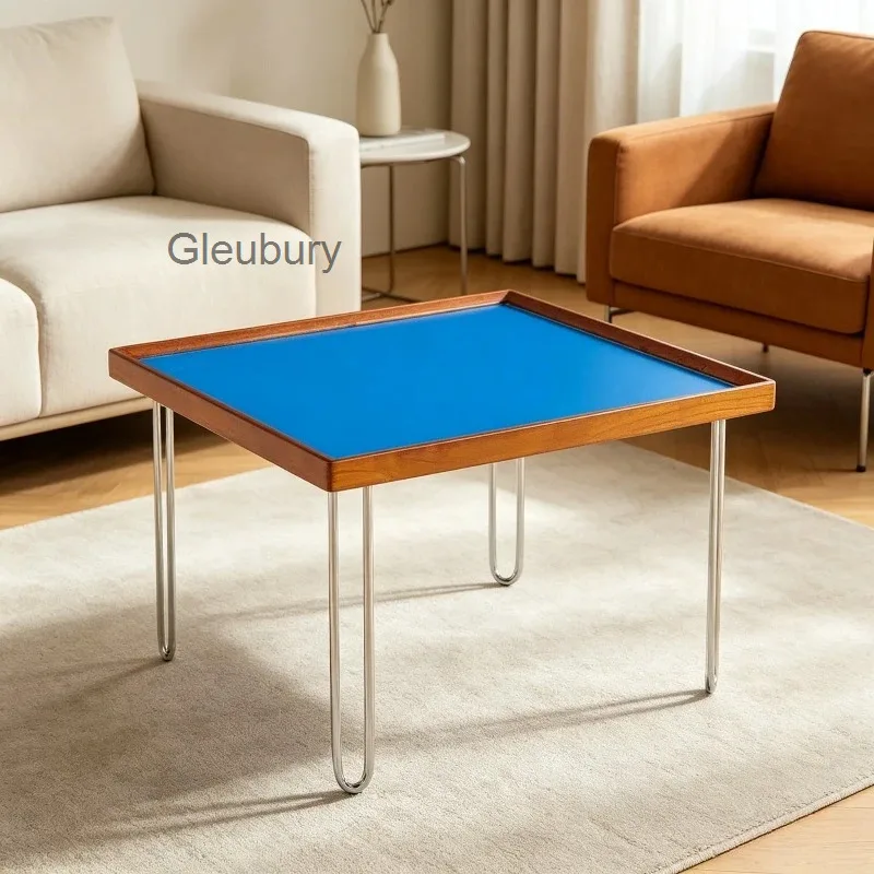 Modern Minimalist Square Coffee Table with Wood Frame, Sleek Low Side Table for Living Room, Bedroom & Small Spaces