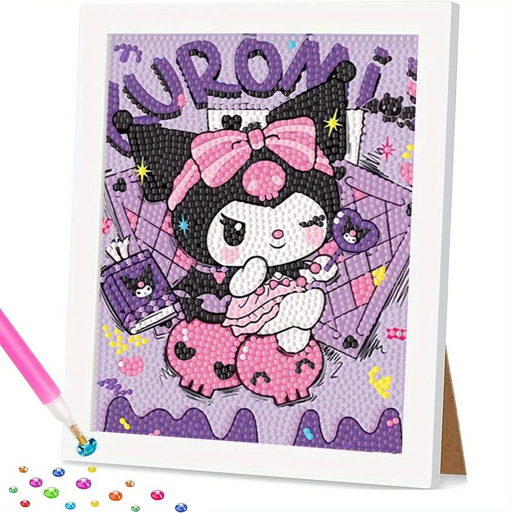 

1 шт. Sanrio Kuromi 5D DIY комплект алмазной живописи-яркая фиолетовая полная круглая мозаика с рамкой на холсте с химерным Куроми