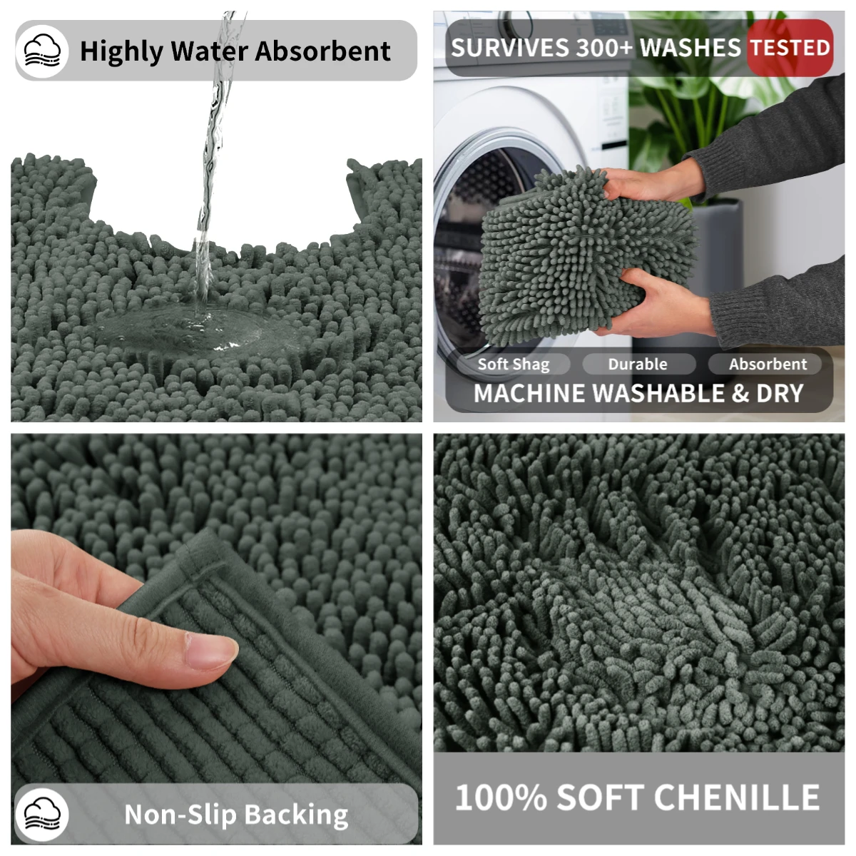 Alfombras antideslizantes de chenilla – Set absorbente para ducha y lavabo - imagen 4