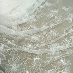 Floral shape fresh off-white wedding dress lace with sequins fabric sell by yard