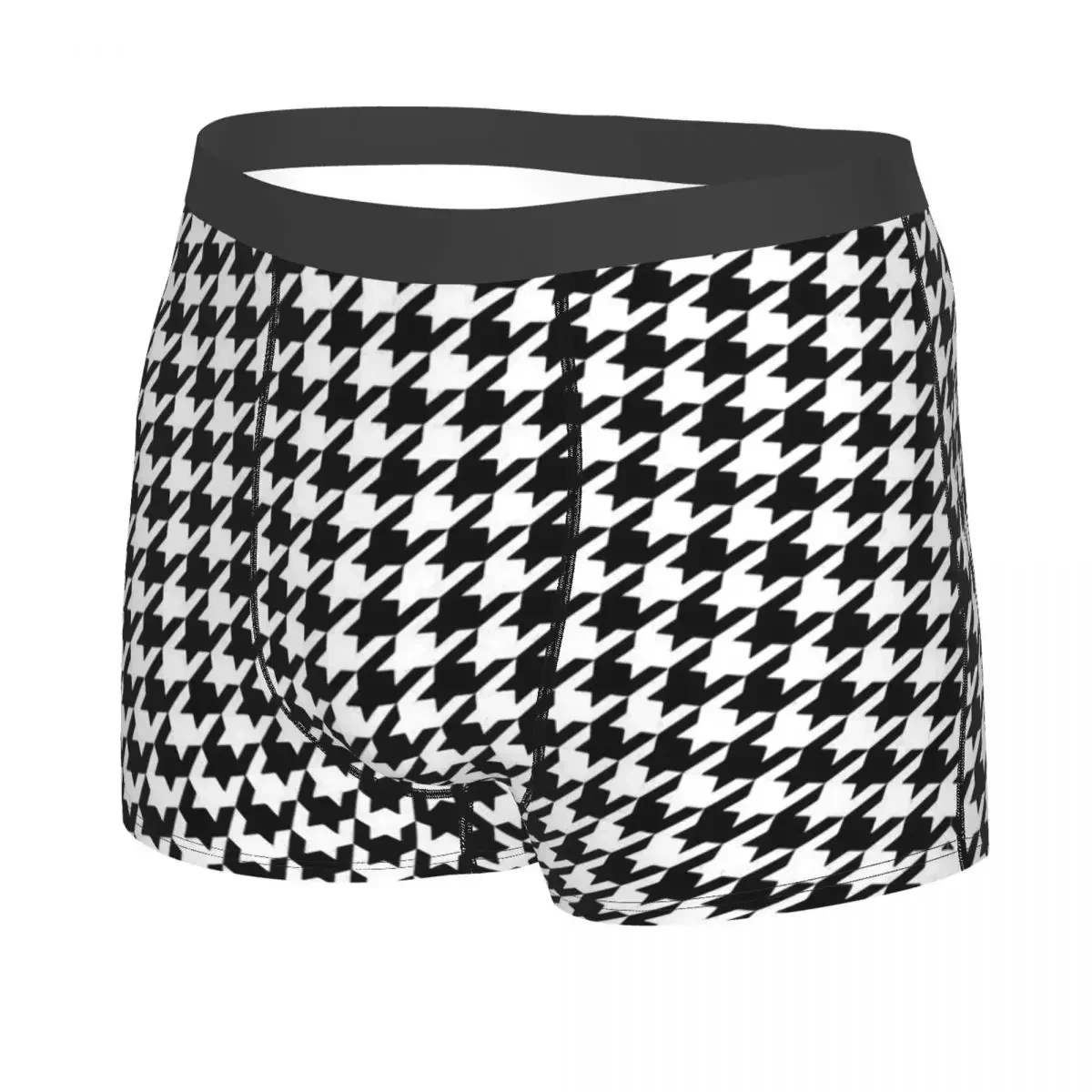 Black And White Checkered Men Boxer Briefs Thousand Birds Pattern Underwear High Quality Print Shorts Birthday Gifts