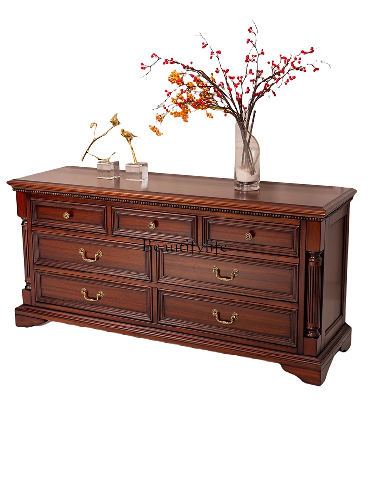 

American-style Solid Wood Chest of Drawers Bedroom Bedside Multi-functional Storage Cabinet