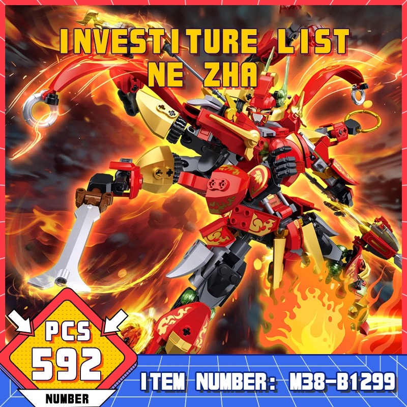 

M38-B1299 Sluban Nezha Fighter Armor Building Blocks Small Particle Puzzle Assembly Robot Toy Children Birthday Festival Gifts
